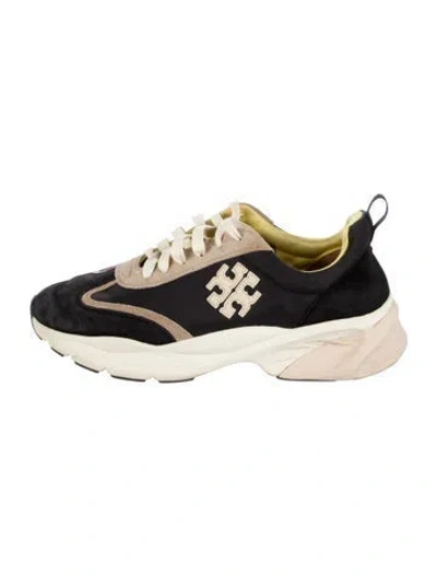 Pre-owned Tory Burch Suede Printed Sneakers In Black
