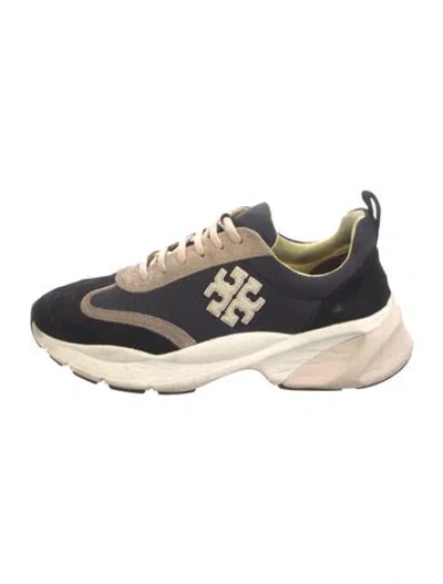Pre-owned Tory Burch Suede Printed Sneakers In Black