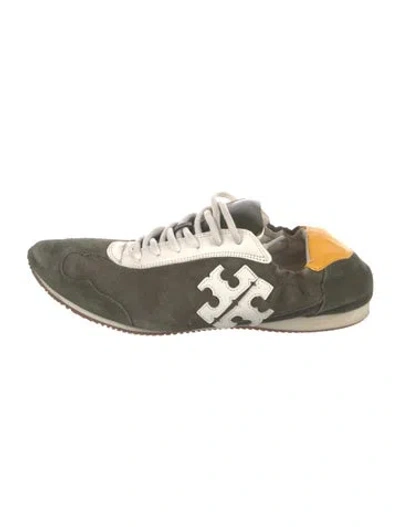 Pre-owned Tory Burch Suede Printed Sneakers In Green/yellow