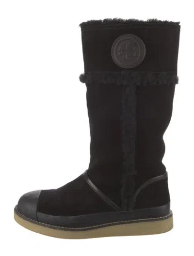 Pre-owned Tory Burch Suede Rain Boots In Black