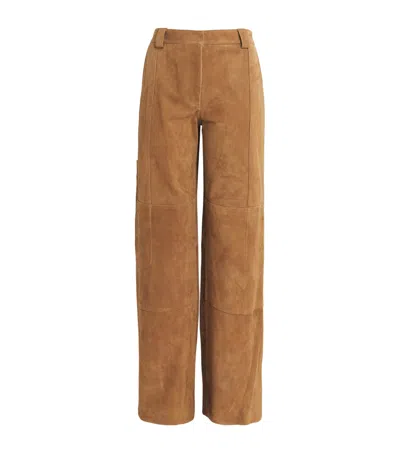 Tory Burch Suede Relaxed-fit Trousers In Brown