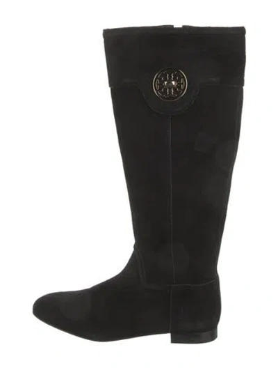 Pre-owned Tory Burch Suede Riding Boots In Black