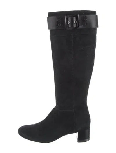 Pre-owned Tory Burch Suede Riding Boots In Black