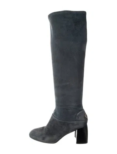 Pre-owned Tory Burch Suede Riding Boots In Blue