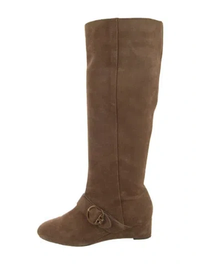 Pre-owned Tory Burch Suede Riding Boots In Brown