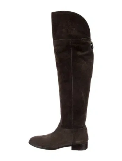 Pre-owned Tory Burch Suede Riding Boots In Brown