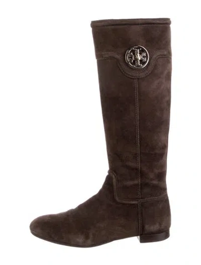 Pre-owned Tory Burch Suede Riding Boots In Brown