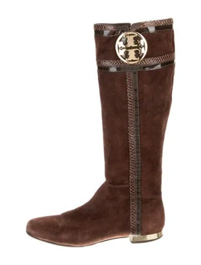 Pre-owned Tory Burch Suede Riding Boots In Brown