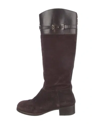 Pre-owned Tory Burch Suede Riding Boots In Burgundy
