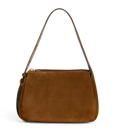 Tory Burch Suede Romy Shoulder Bag In Sand