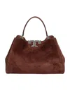 Tory Burch Suede Satchel Bag With Leather Details In Brown