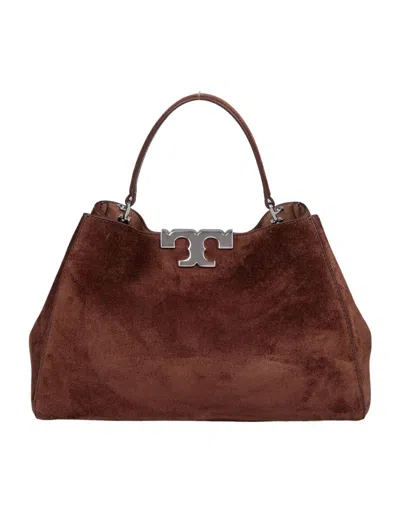 Tory Burch Suede Satchel Bag With Leather Details In Brown