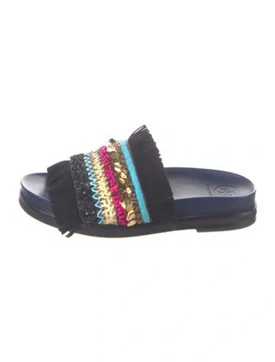 Pre-owned Tory Burch Suede Sequin Embellishments Slides In Blue