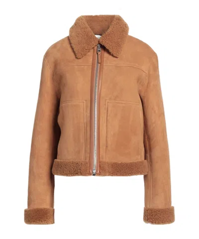 Tory Burch Suede Shearling Jacket In Brown