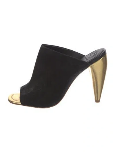 Pre-owned Tory Burch Suede Slides In Black
