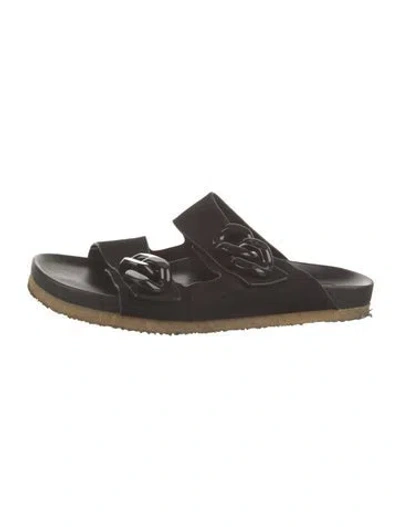 Pre-owned Tory Burch Suede Slides In Black/neutrals