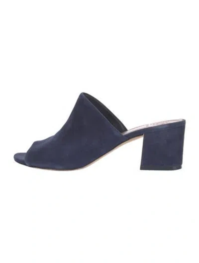Pre-owned Tory Burch Suede Slides In Blue