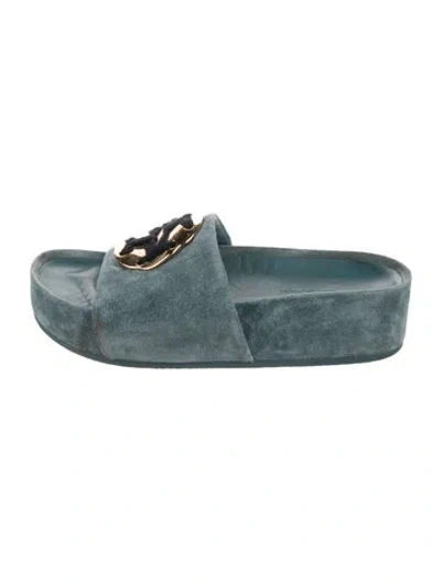 Pre-owned Tory Burch Suede Slides In Blue