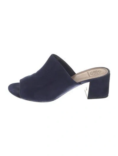 Pre-owned Tory Burch Suede Slides In Blue