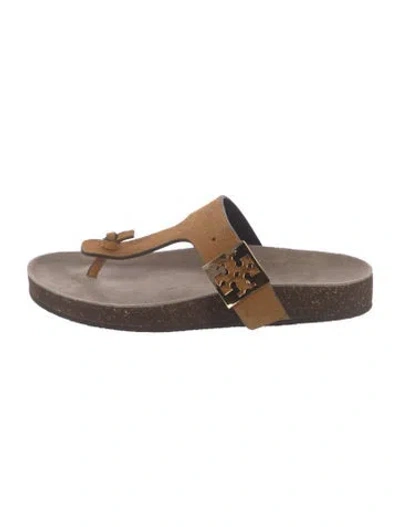 Pre-owned Tory Burch Suede Slides In Brown