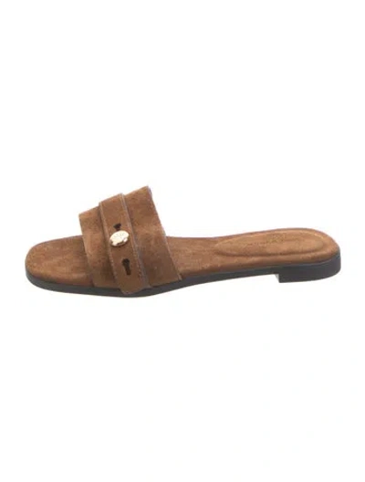 Pre-owned Tory Burch Suede Slides In Brown
