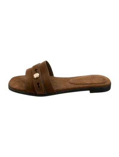 Pre-owned Tory Burch Suede Slides In Brown