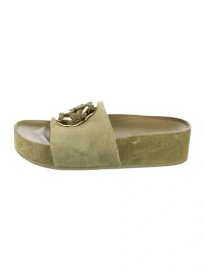 Pre-owned Tory Burch Suede Slides In Green