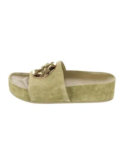 Pre-owned Tory Burch Suede Slides In Green