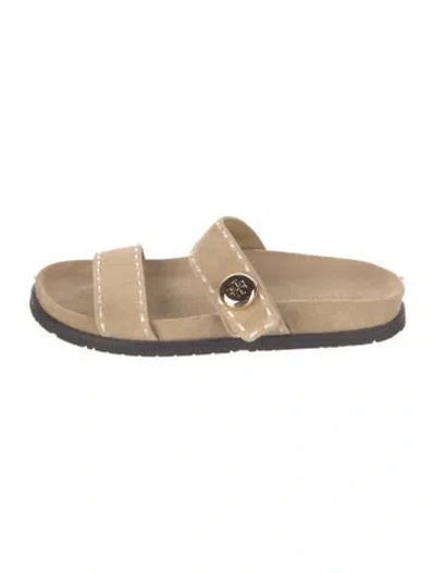 Pre-owned Tory Burch Suede Slides In Neutral