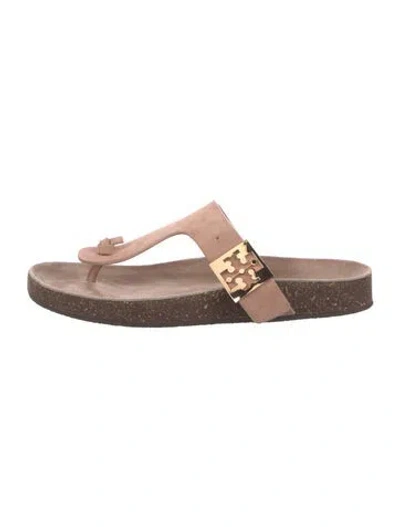Pre-owned Tory Burch Suede Slides In Pink