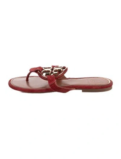 Pre-owned Tory Burch Suede Slides In Red