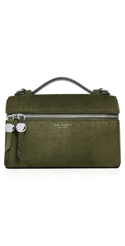 Tory Burch Romy Slim Suede Shoulder Bag Top Handle In Gray