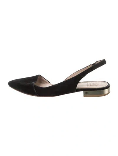 Pre-owned Tory Burch Suede Slingback Flats In Black