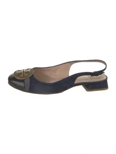 Pre-owned Tory Burch Suede Slingback Flats In Blue