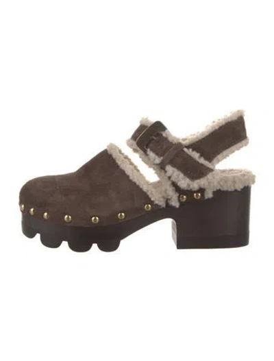 Pre-owned Tory Burch Suede Slingback Flats In Brown