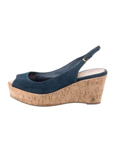 Pre-owned Tory Burch Suede Slingback Pumps In Blue