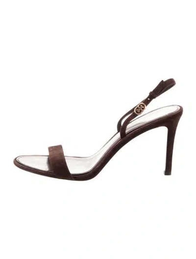 Pre-owned Tory Burch Suede Slingback Sandals In Brown