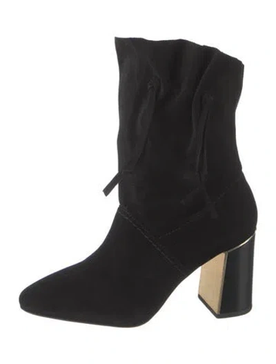 Pre-owned Tory Burch Suede Slouch Boots In Black