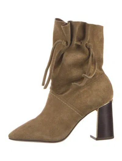 Pre-owned Tory Burch Suede Slouch Boots In Neutral