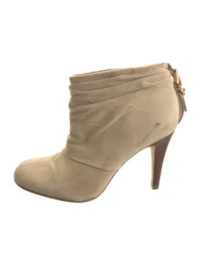 Pre-owned Tory Burch Suede Slouch Boots In Neutral
