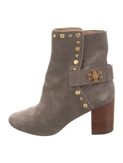 Pre-owned Tory Burch Suede Studded Accents Boots In Gray