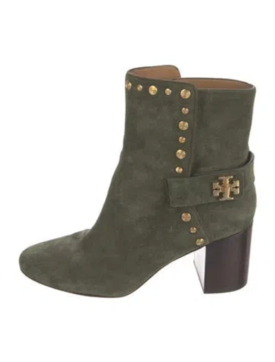 Pre-owned Tory Burch Suede Studded Accents Boots In Green