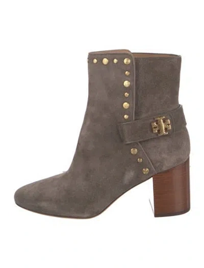 Pre-owned Tory Burch Suede Studded Accents Boots In Neutrals