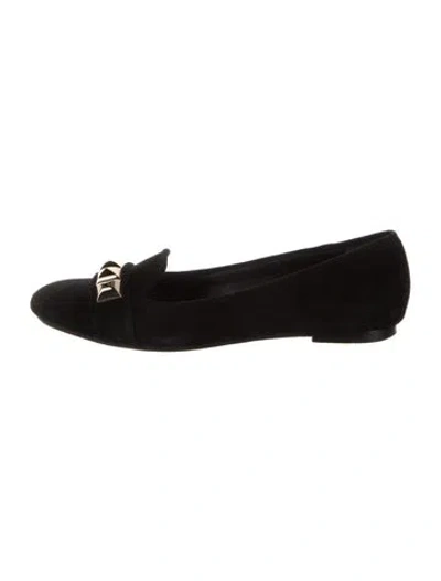Pre-owned Tory Burch Suede Studded Accents Loafers In Black