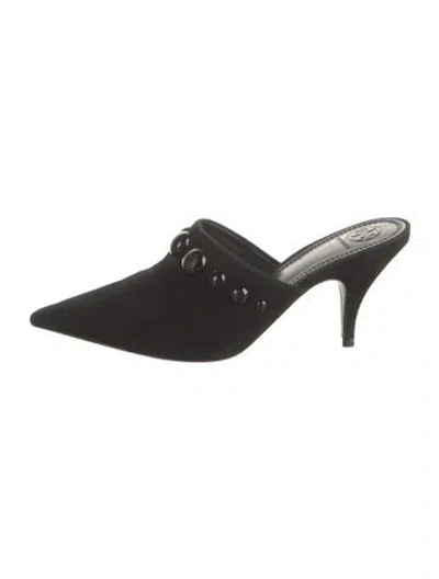 Pre-owned Tory Burch Suede Studded Accents Mules In Black