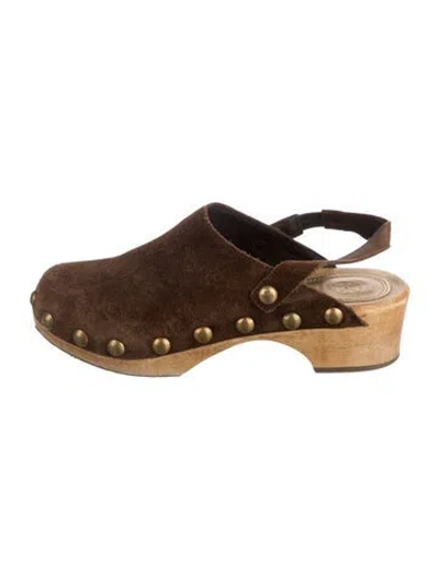 Pre-owned Tory Burch Suede Studded Accents Mules In Brown