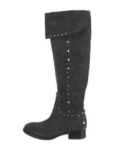 Pre-owned Tory Burch Suede Studded Accents Riding Boots In Gray