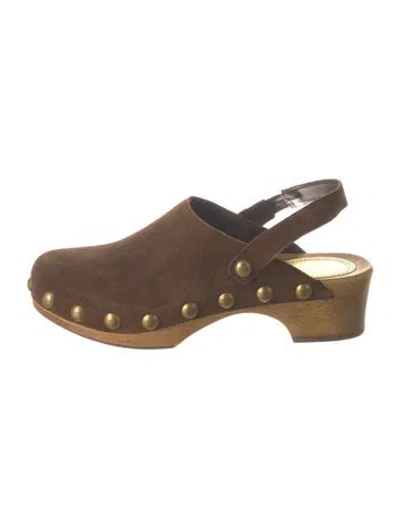 Pre-owned Tory Burch Suede Studded Accents Slingback Pumps In Brown