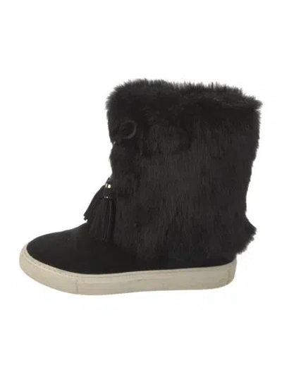 Pre-owned Tory Burch Suede Tassel Accents Lace-up Boots In Black