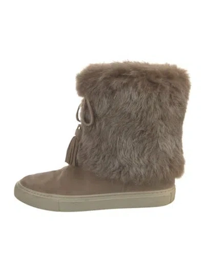 Pre-owned Tory Burch Suede Tassel Accents Lace-up Boots In Neutral